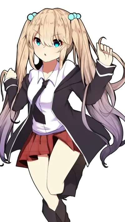 Cute anime girl with pigtails, wearing school uniform