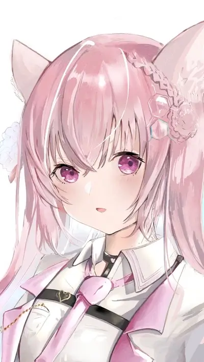 Cute anime girl with pink hair and cat ears