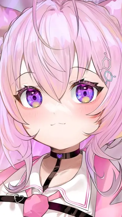 Cute anime girl with pink hair and purple eyes