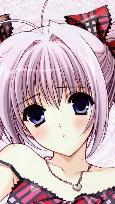 Cute anime girl with pink hair and red plaid dress