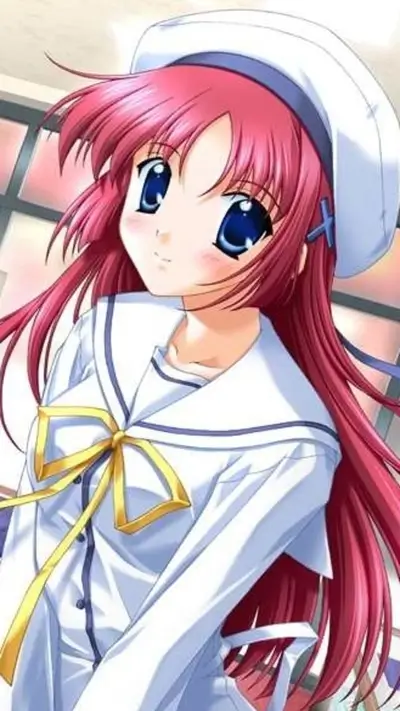 Cute anime girl with pink hair wearing a sailor uniform