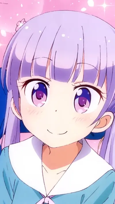 Cute anime girl with purple hair and light blue dress