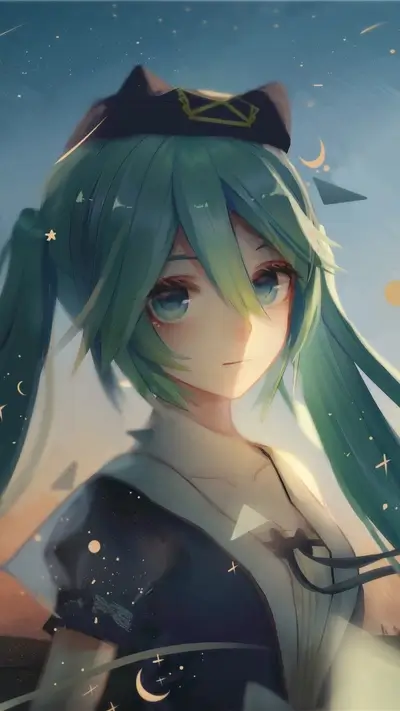 Cute anime girl with teal hair and captivating blue eyes