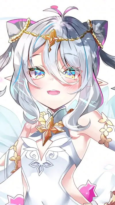 Cute anime girl with white hair and wings
