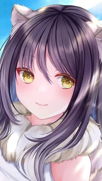 Cute anime girl with wolf ears