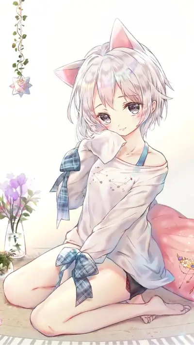 Cute cat girl in a comfy outfit