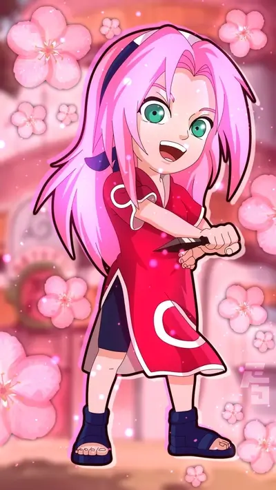 Cute chibi Sakura Haruno with kunai