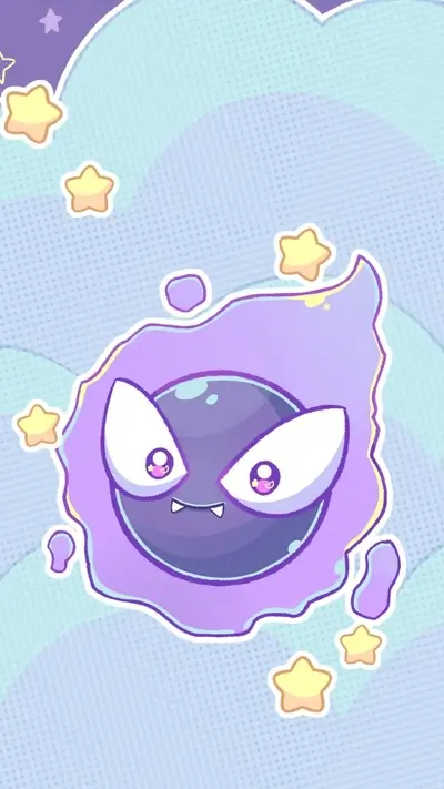 Cute ghost Pokemon character in pastel colors