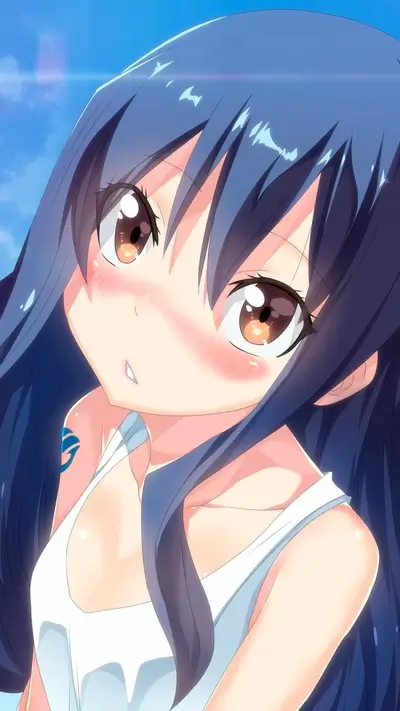 Cute girl anime character looking upwards, wearing white top