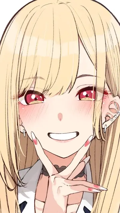 Cute girl anime smile portrait: face, hair, skin, and hands close