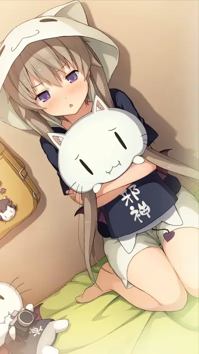 Cute girl hugging a plush cat