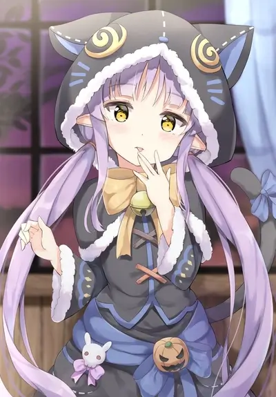Cute girl in a cat hoodie