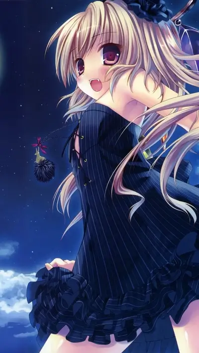 Cute girl in a dark dress under the night sky