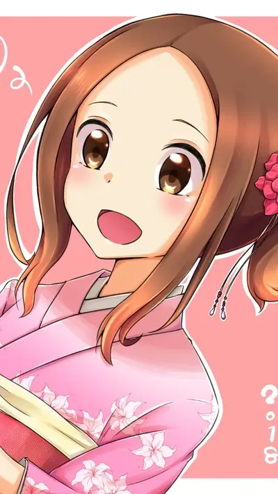 Cute girl in pink kimono
