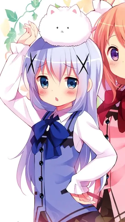 Cute girl wearing a blue outfit with a cat hat.