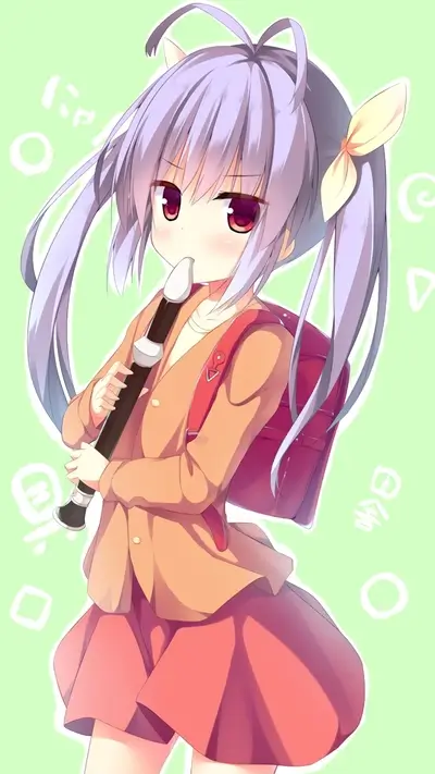 Cute girl with a flute and backpack