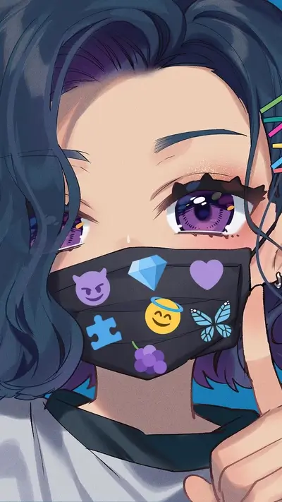 Cute girl with a mask and colorful hair clips