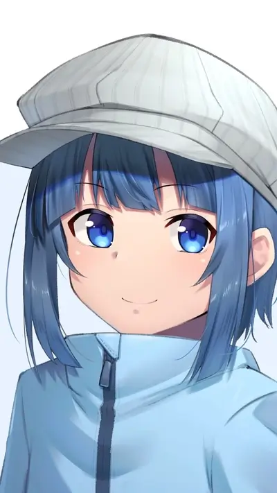 Cute girl with blue hair and a cap