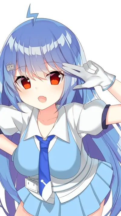 Cute girl with blue hair and a sailor uniform