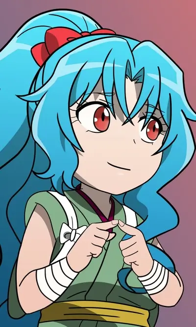 Cute girl with blue hair and red eyes