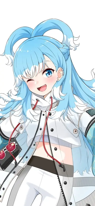 Cute girl with blue hair and white jacket