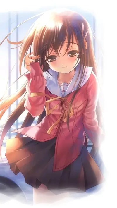 Cute girl with brown hair and pink jacket