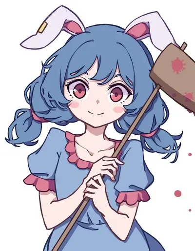 Cute girl with bunny ears holding a bloody mallet