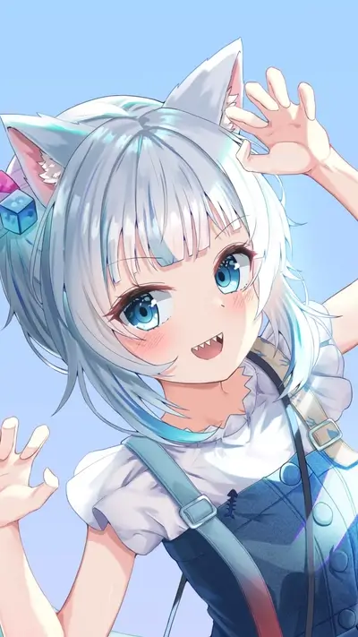 Cute girl with cat ears and overalls