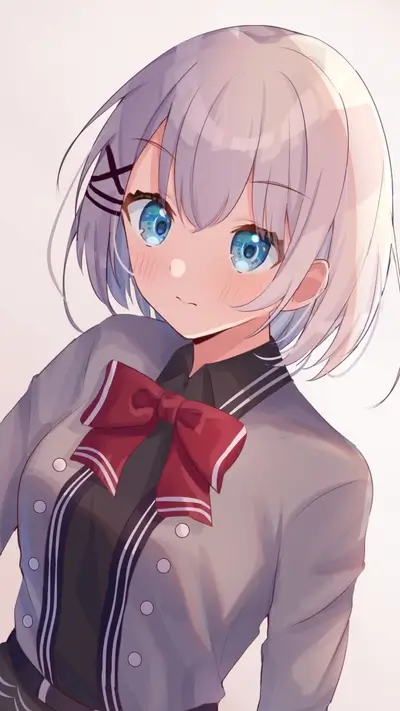 Cute girl with gray hair and blue eyes