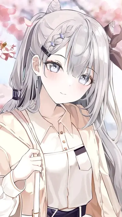 Cute girl with grey hair and horns