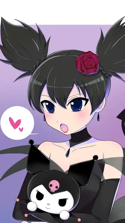 Cute girl with Kuromi plush