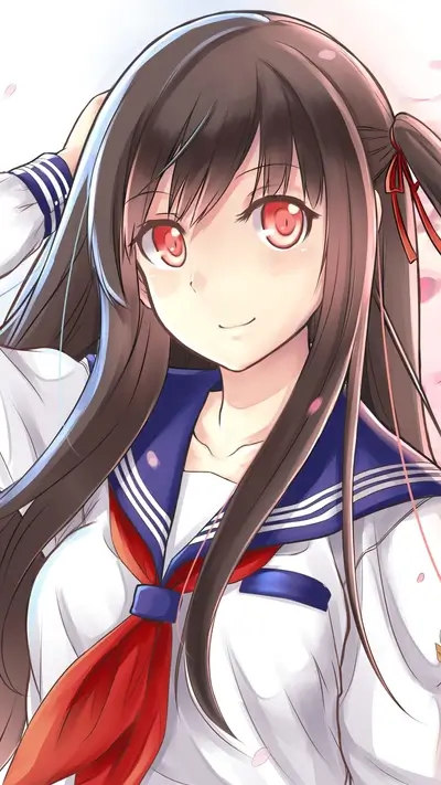 Cute girl with long brown hair in sailor uniform