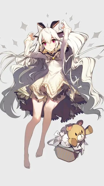 Cute girl with long white hair and a teddy bear