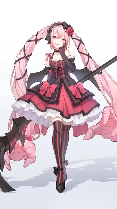 Cute girl with pink hair and a dark dress