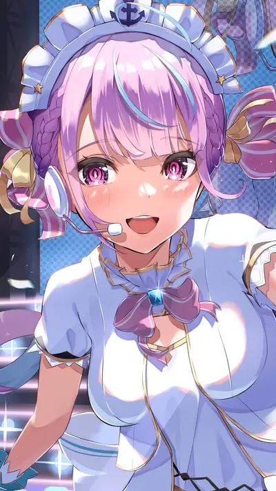 Cute girl with purple hair and maid outfit