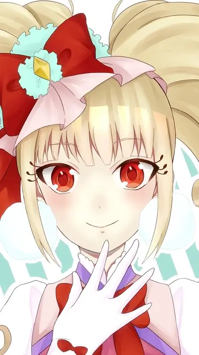 Cute girl with red eyes and blonde hair wearing fancy attire