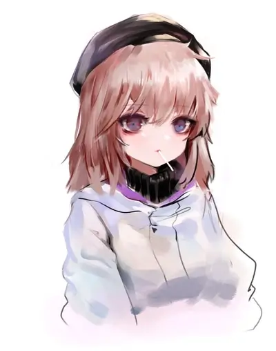 Cute girl with short hair, wearing a cap and a hoodie