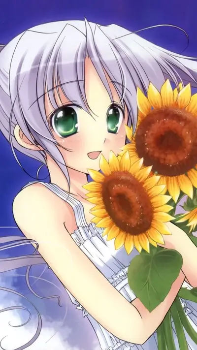 Cute girl with sunflowers