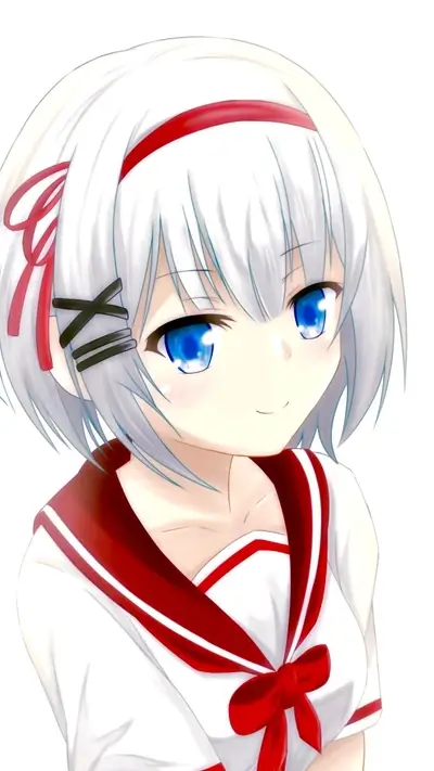 cute girl with white hair and red ribbon