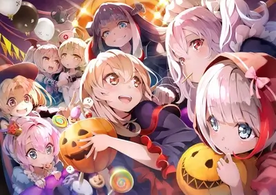 Cute girls in Halloween costumes