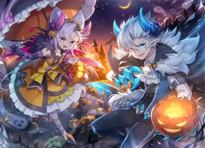 Cute Halloween demons celebrating