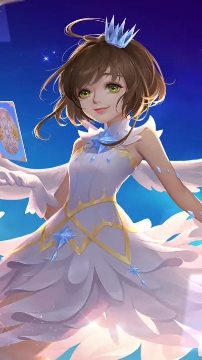 Cute magical girl in a white dress