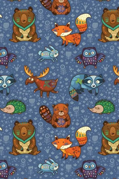 Cute woodland animals with tribal patterns