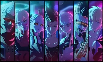 Cyberpunk characters with neon lighting, creating a futuristic and stylized composition