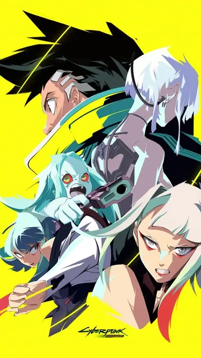 Cyberpunk Edgerunners promotional art featuring stylized characters