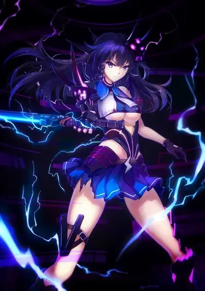 Cyberpunk girl wielding a glowing weapon