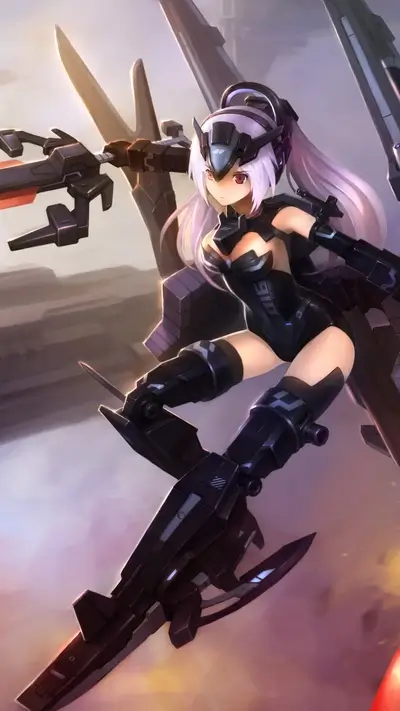 Cyberpunk girl with futuristic armor, weapon, and white hair