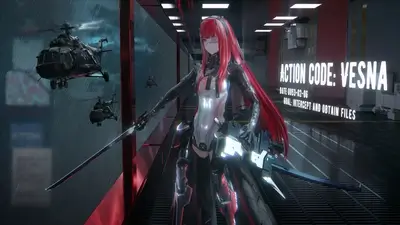 Cyberpunk girl with futuristic weapons in rainy city