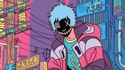 Cyberpunk style illustration of a person in a mask