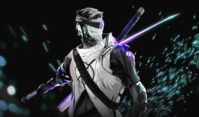 Cyborg Samurai with glowing katana